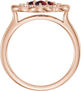 14K Gold Round Natural Ruby Clover Ring - Rose Gold - view 4