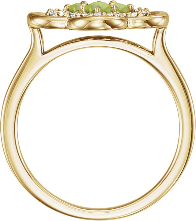 14K Gold Round Natural Peridot Clover Ring - Yellow Gold - view 4