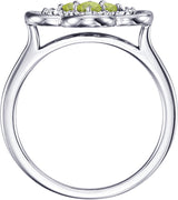 14K Gold Round Natural Peridot Clover Ring - White Gold - view 4