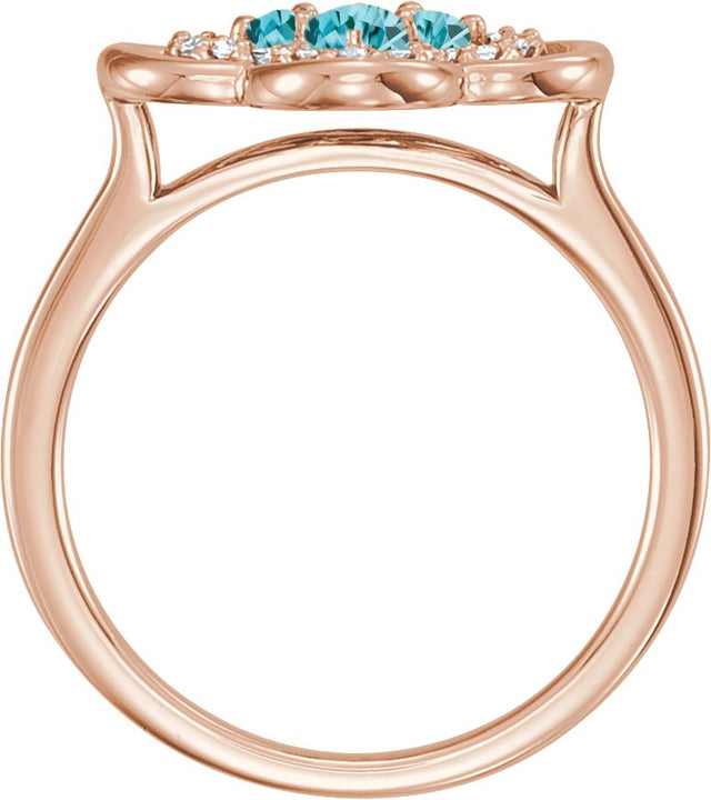 14K Gold Round Natural Blue Zircon Clover Ring - Rose Gold - view 4