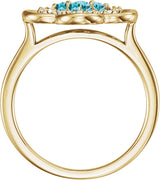 14K Gold Round Natural Blue Zircon Clover Ring - Yellow Gold - view 4