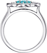 Platinum Round Natural Blue Zircon Clover Ring - view 4