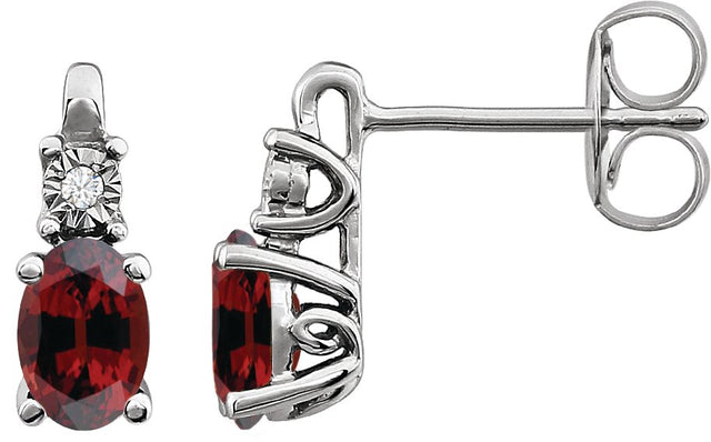 14K Gold Oval Natural Mozambique Garnet & Natural Diamond Accented Birthstone Earrings – 6x4mm