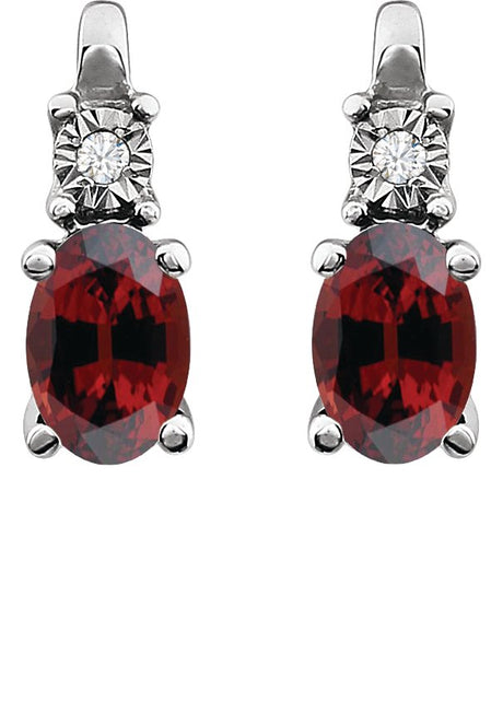 14K Gold Oval Natural Mozambique Garnet & Natural Diamond Accented Birthstone Earrings – 6x4mm - view 2