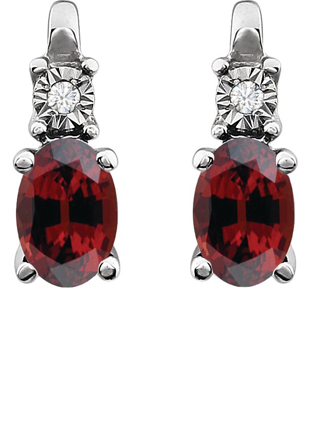 14K Gold Oval Natural Mozambique Garnet & Natural Diamond Accented Birthstone Earrings – 6x4mm - view 2