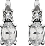 14K Gold Oval Lab-Grown White Sapphire & Natural Diamond Accented Birthstone Earrings - view 2