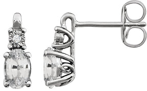 14K Gold Oval Lab-Grown White Sapphire & Natural Diamond Accented Birthstone Earrings