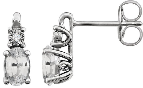 14K Gold Oval Lab-Grown White Sapphire & Natural Diamond Accented Birthstone Earrings