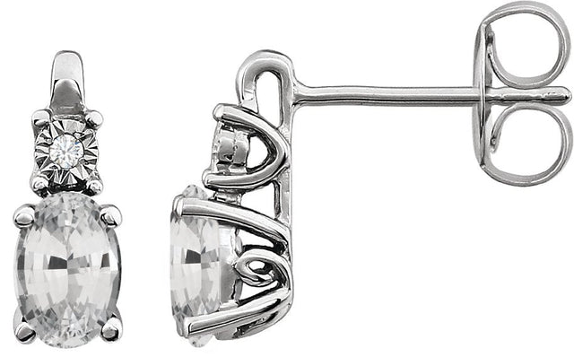 14K Gold Oval Lab-Grown White Sapphire & Natural Diamond Accented Birthstone Earrings