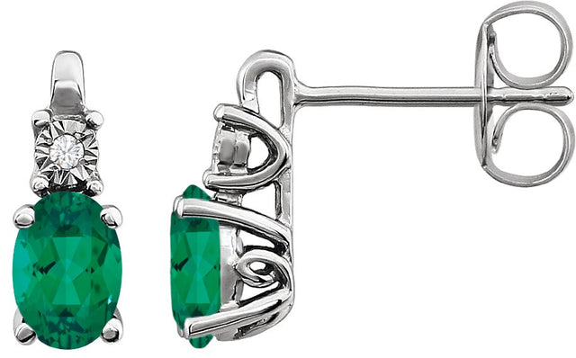14K Gold Oval Lab-Grown Emerald & Natural Diamond Accented Birthstone Earrings
