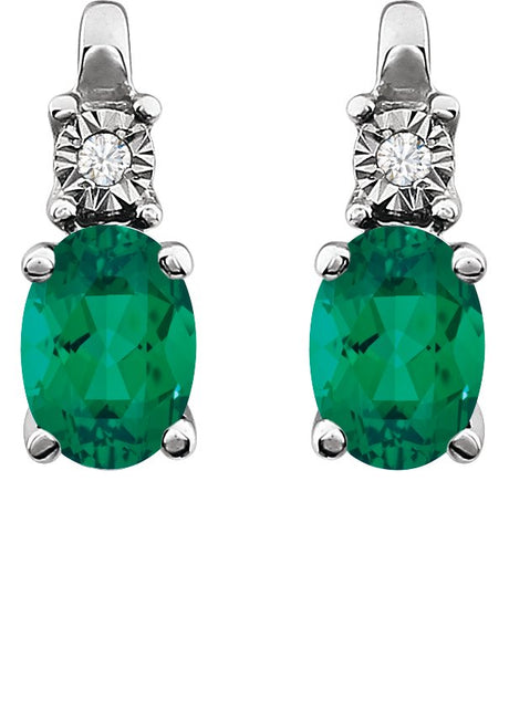 14K Gold Oval Lab-Grown Emerald & Natural Diamond Accented Birthstone Earrings - view 2