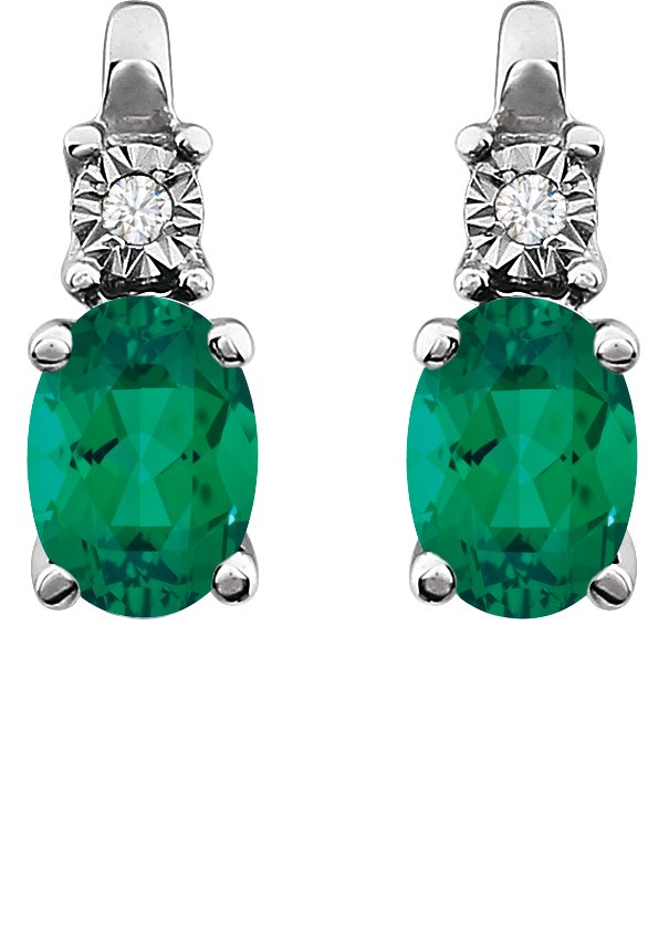 14K Gold Oval Lab-Grown Emerald & Natural Diamond Accented Birthstone Earrings - view 2
