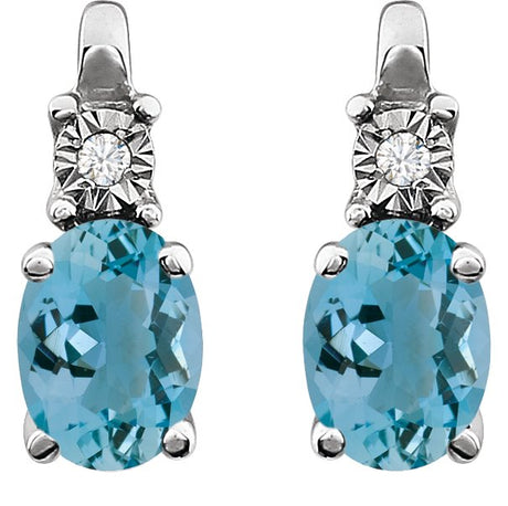 14K Gold Oval Natural Aquamarine & Natural Diamond Accented Birthstone Earrings - view 2