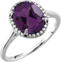 14K Gold Oval Natural Amethyst & Natural Diamond Halo-Style Ring – 10x8mm - White Gold