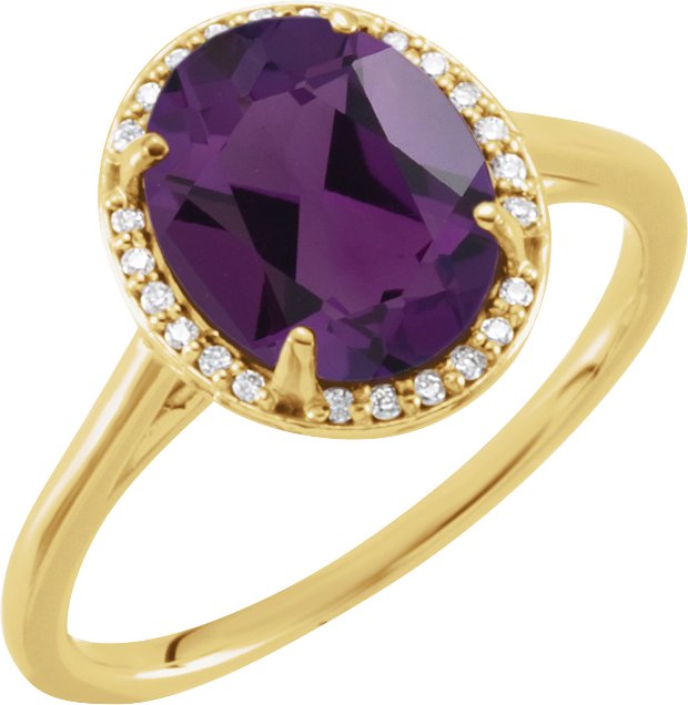 14K Gold Oval Natural Amethyst & Natural Diamond Halo-Style Ring – 10x8mm - Yellow Gold