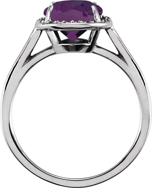 14K Gold Oval Natural Amethyst & Natural Diamond Halo-Style Ring – 10x8mm - White Gold - view 2
