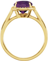 14K Gold Oval Natural Amethyst & Natural Diamond Halo-Style Ring – 10x8mm - Yellow Gold - view 2