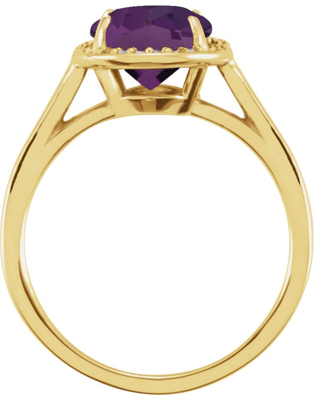 14K Gold Oval Natural Amethyst & Natural Diamond Halo-Style Ring – 10x8mm - Yellow Gold - view 2