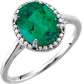 14K Gold Oval Lab-Grown Emerald & Natural Diamond Halo-Style Ring – 10x8mm - White Gold