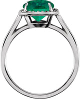 14K Gold Oval Lab-Grown Emerald & Natural Diamond Halo-Style Ring – 10x8mm - White Gold - view 2