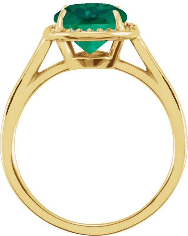 14K Gold Oval Lab-Grown Emerald & Natural Diamond Halo-Style Ring – 10x8mm - Yellow Gold - view 2