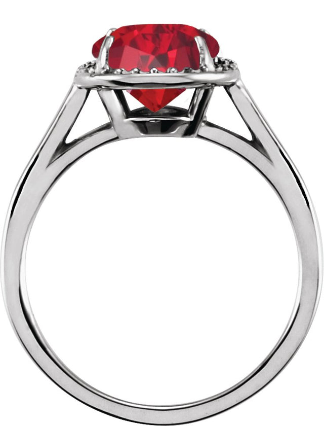 14K Gold Oval Lab-Grown Ruby & Natural Diamond Halo-Style Ring – 10x8mm - White Gold - view 2