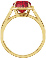 14K Gold Oval Lab-Grown Ruby & Natural Diamond Halo-Style Ring – 10x8mm - Yellow Gold - view 2