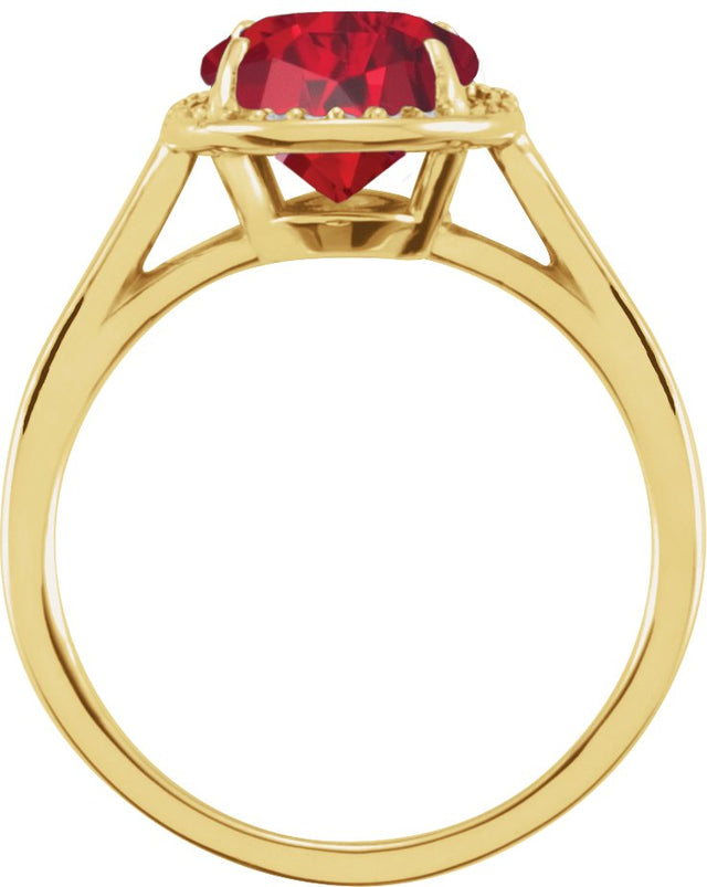 14K Gold Oval Lab-Grown Ruby & Natural Diamond Halo-Style Ring – 10x8mm - Yellow Gold - view 2