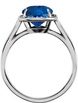 14K Gold Oval Lab-Grown Blue Sapphire & Natural Diamond Halo-Style Ring – 10x8mm - White Gold - view 2