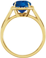 14K Gold Oval Lab-Grown Blue Sapphire & Natural Diamond Halo-Style Ring – 10x8mm - Yellow Gold - view 2