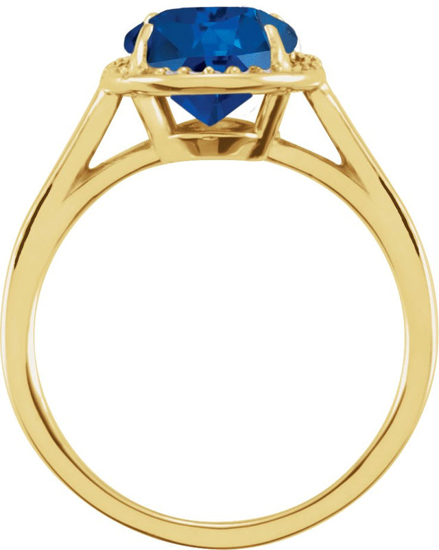14K Gold Oval Lab-Grown Blue Sapphire & Natural Diamond Halo-Style Ring – 10x8mm - Yellow Gold - view 2