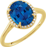 14K Gold Oval Lab-Grown Blue Sapphire & Natural Diamond Halo-Style Ring – 10x8mm - Yellow Gold
