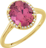 14K Gold Oval Natural Pink Tourmaline & Natural Diamond Halo-Style Ring – 10x8mm - Yellow Gold