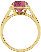 14K Gold Oval Natural Pink Tourmaline & Natural Diamond Halo-Style Ring – 10x8mm - Yellow Gold - view 2