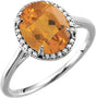 14K Gold Oval Natural Citrine & Natural Diamond Halo-Style Ring – 10x8mm - White Gold