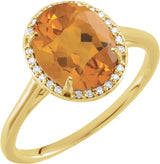 14K Gold Oval Natural Citrine & Natural Diamond Halo-Style Ring – 10x8mm - Yellow Gold