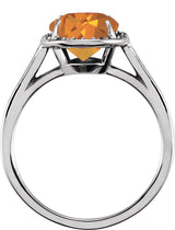 14K Gold Oval Natural Citrine & Natural Diamond Halo-Style Ring – 10x8mm - White Gold - view 2