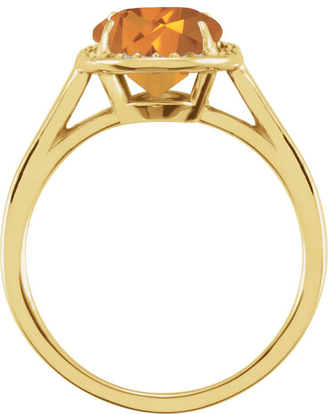 14K Gold Oval Natural Citrine & Natural Diamond Halo-Style Ring – 10x8mm - Yellow Gold - view 2
