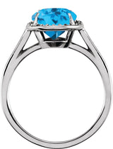 14K Gold Oval Natural Swiss Blue Topaz & Natural Diamond Halo-Style Ring – 10x8mm - White Gold - view 2