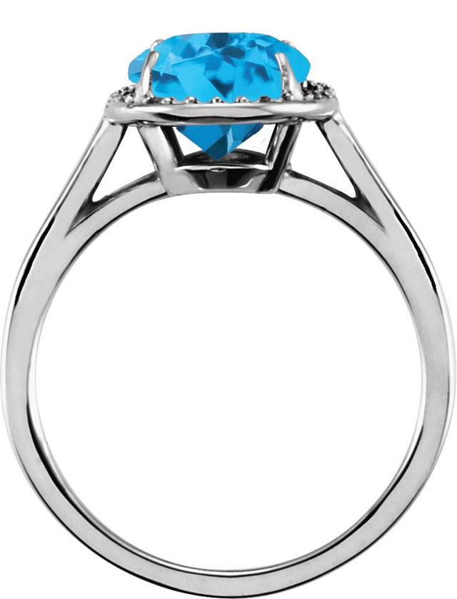 14K Gold Oval Natural Swiss Blue Topaz & Natural Diamond Halo-Style Ring – 10x8mm - White Gold - view 2