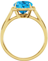 14K Gold Oval Natural Swiss Blue Topaz & Natural Diamond Halo-Style Ring – 10x8mm - Yellow Gold - view 2