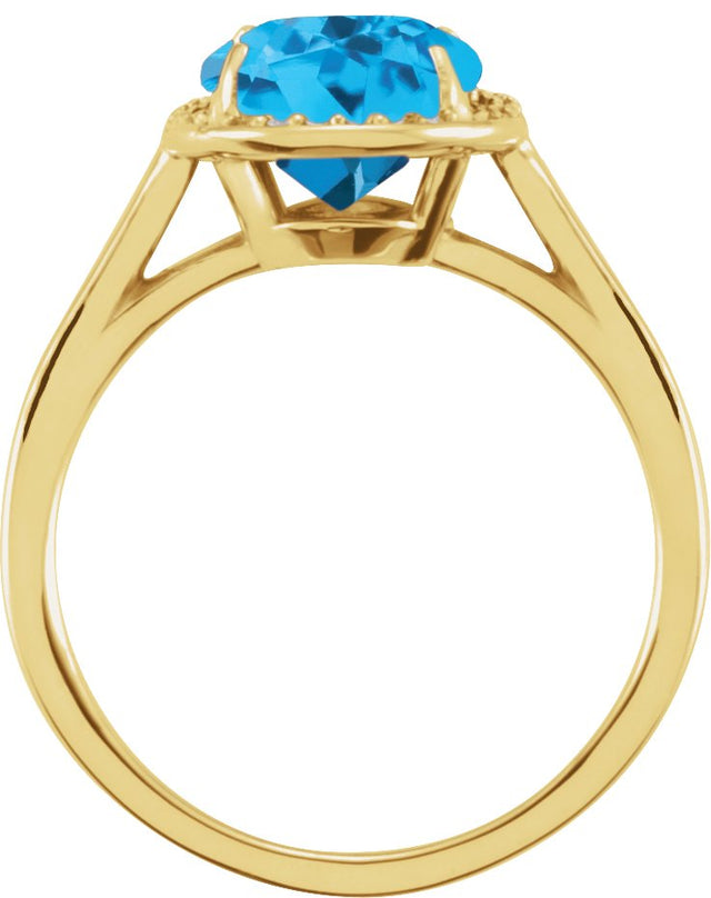 14K Gold Oval Natural Swiss Blue Topaz & Natural Diamond Halo-Style Ring – 10x8mm - Yellow Gold - view 2