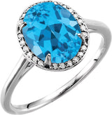 14K Gold Oval Natural Swiss Blue Topaz & Natural Diamond Halo-Style Ring – 10x8mm - White Gold