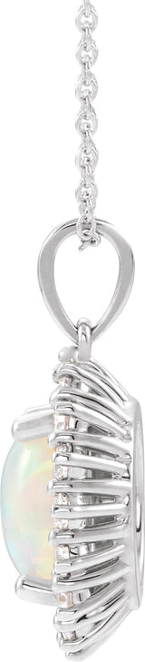 14K Gold Oval Natural White Opal & Natural Diamond Halo-Style Necklace or Pendant – 8x6mm - Rose Gold - view 2