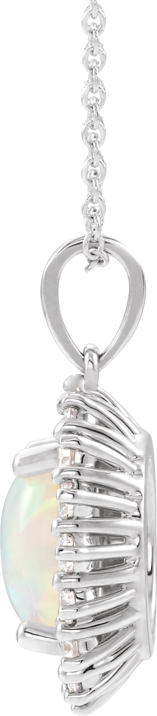 14K Gold Oval Natural White Opal & Natural Diamond Halo-Style Necklace or Pendant – 8x6mm - Rose Gold - view 2