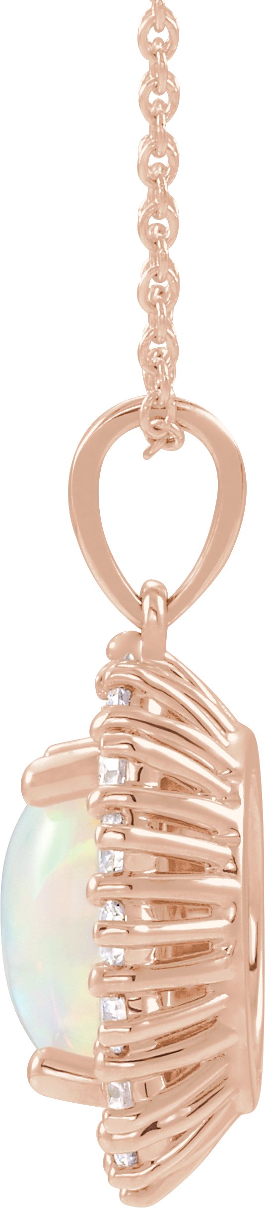 14K Gold Oval Natural White Opal & Natural Diamond Halo-Style Necklace or Pendant – 8x6mm - Rose Gold - view 2