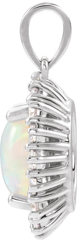 Platinum Oval Natural Ethiopian Opal & Natural Diamond Halo-Style Necklace or Pendant – 8x6mm - view 2
