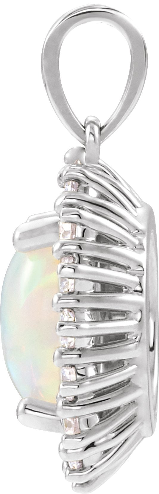 Platinum Oval Natural Ethiopian Opal & Natural Diamond Halo-Style Necklace or Pendant – 8x6mm - view 2