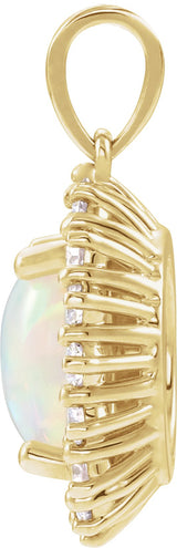 14K Gold Oval Natural White Opal & Natural Diamond Halo-Style Necklace or Pendant – 8x6mm - Yellow Gold - view 2