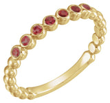 14K Gold Round Natural Mozambique Garnet Stackable Bead Ring - Yellow Gold - view 4